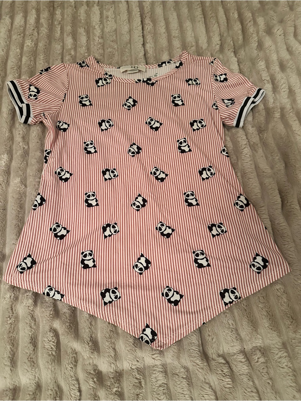D&G Girls Pink Stripe Panda Short Sleeve Tee